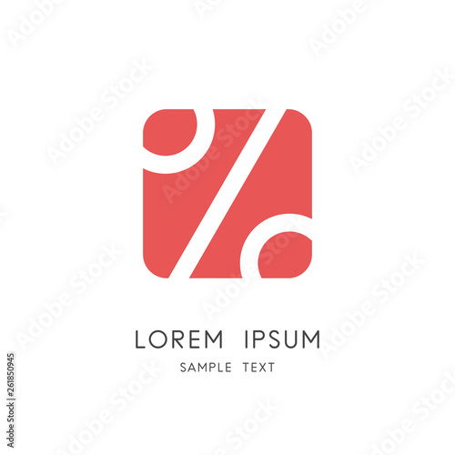 Half price discount symbol - percentage sign on the red square background. Sale and closeout vector icon.
