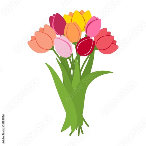 Bouquet of tulip flowers. Floral bouquet template for holidays greeting card invitation poster flyer banner wallpaper