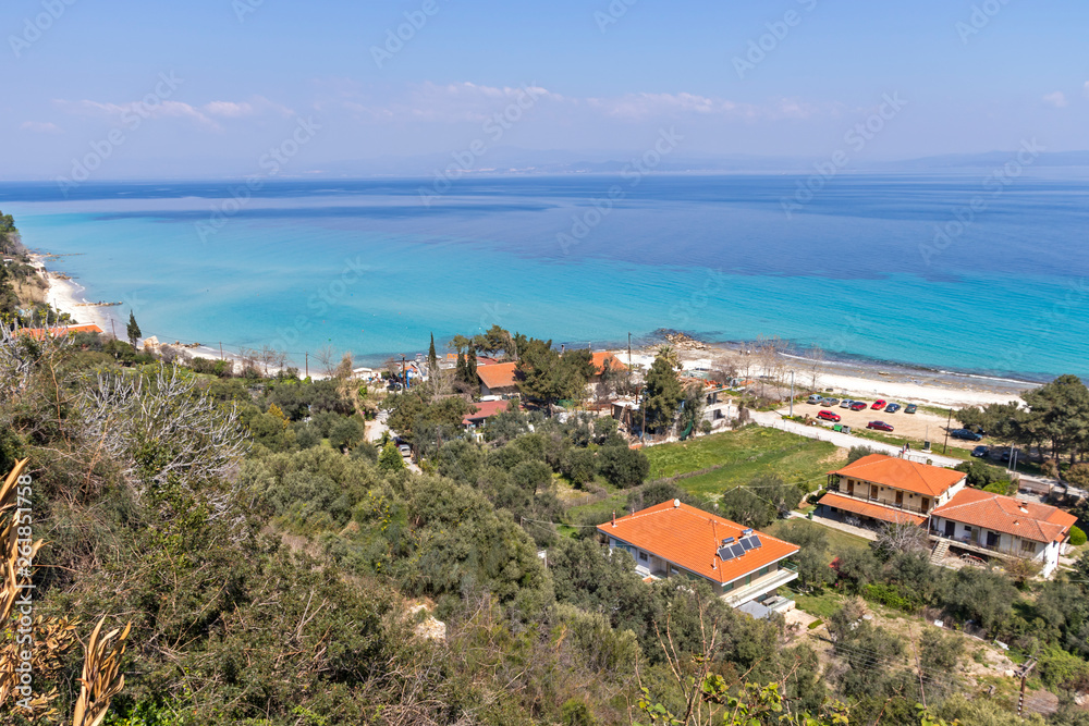 Coastline of historical town of Afytos, Kassandra, Chalkidiki, Central Macedonia, Greece