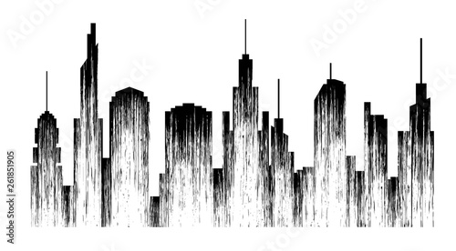 Megapolis. Abstract city black silhouette with texture