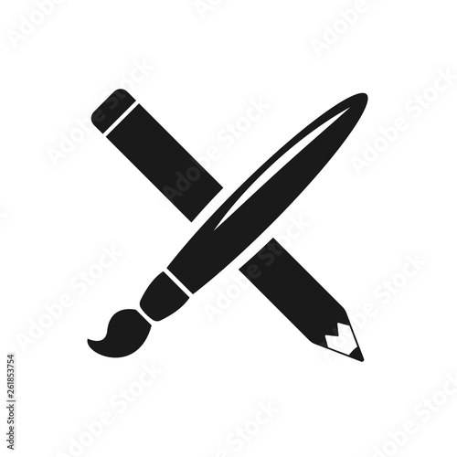 Cross of pencil and brush Icon. Vector illustration