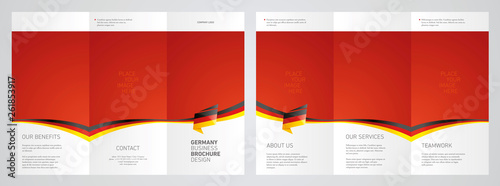 Wavy flag and ribbon of Germany three fold brochure modern design red abstract background