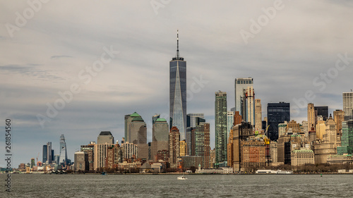 Skyline of Manhattan in NYC USA seen from a ferry 