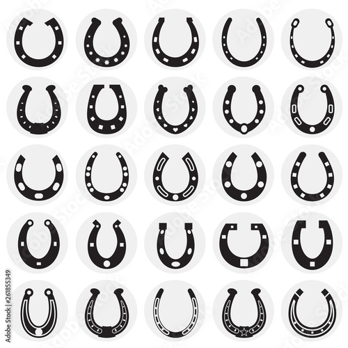 Horse shoe icons set on circles background for graphic and web design. Simple vector sign. Internet concept symbol for website button or mobile app.