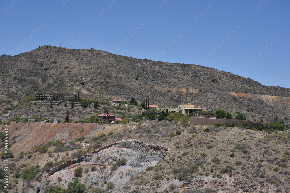 Jerome, AZ. U.S.A. May 18, 2018. A National Historical Landmark 1967, Jerome’s Cleopatra hill tunnel/open pit copper mining boom 1890s to bust 1950s. Jerome offers by-ways, B&Bs, hotels, saloons