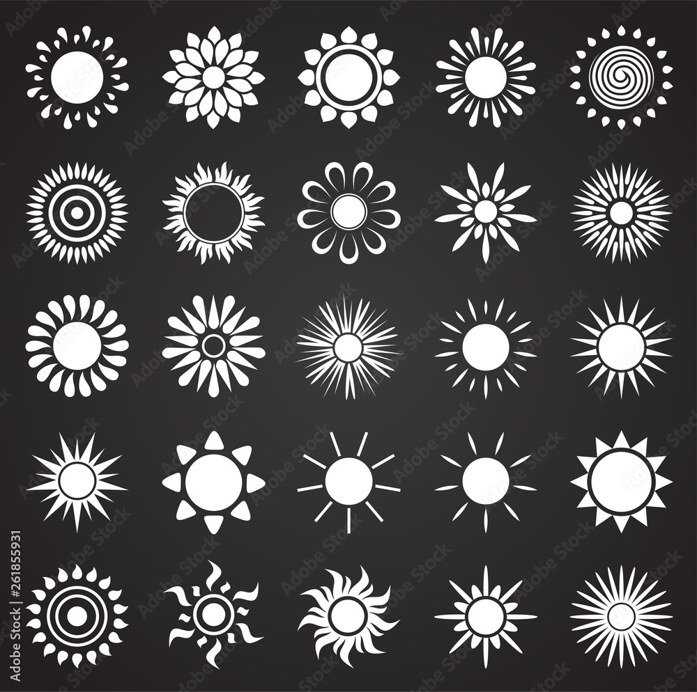 Sun icons set on black background for graphic and web design. Simple vector sign. Internet concept symbol for website button or mobile app.
