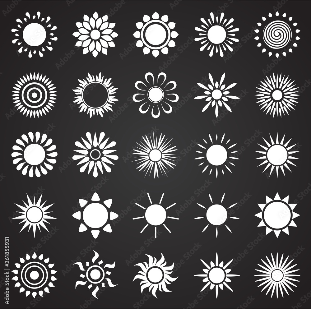 Sun icons set on black background for graphic and web design. Simple vector sign. Internet concept symbol for website button or mobile app. Sun icons set on black background for graphic and web design. Simple vector sign. Internet concept symbol for website button or mobile app.