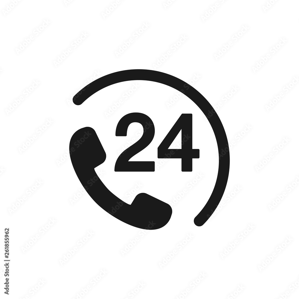 Call center 24 hour vector icon logo template. 24 hour call support icon. Full time Customer service icon Call center 24 hour vector icon logo template. 24 hour call support icon. Full time Customer service icon