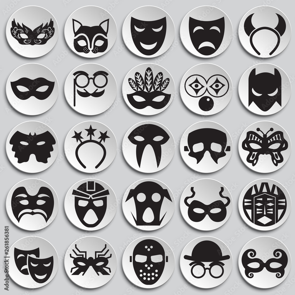 Masks icons set on paltes background for graphic and web design. Simple vector sign. Internet concept symbol for website button or mobile app. Masks icons set on paltes background for graphic and web design. Simple vector sign. Internet concept symbol for website button or mobile app.