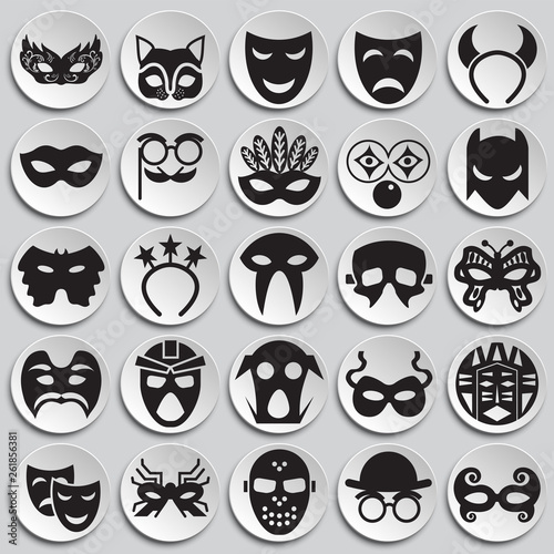 Masks icons set on paltes background for graphic and web design. Simple vector sign. Internet concept symbol for website button or mobile app.