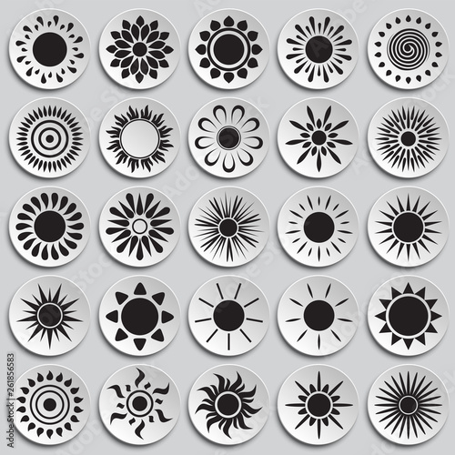 Sun icons set on plates background for graphic and web design. Simple vector sign. Internet concept symbol for website button or mobile app.