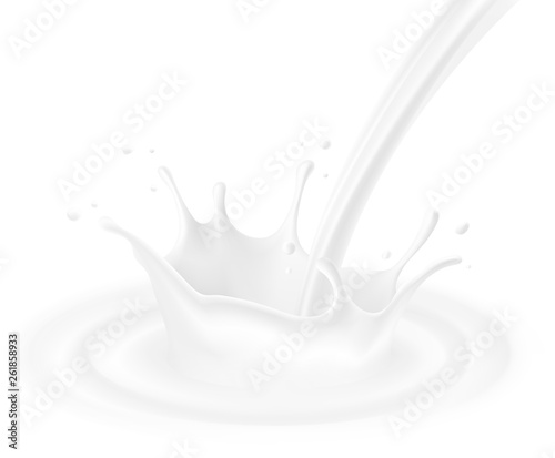 Realistic milk, cream drops and splashes isolated on white background. Vector illustration. Ready to use for your design. EPS 10.