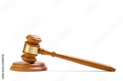 Wooden judge gavel isolated on white background.