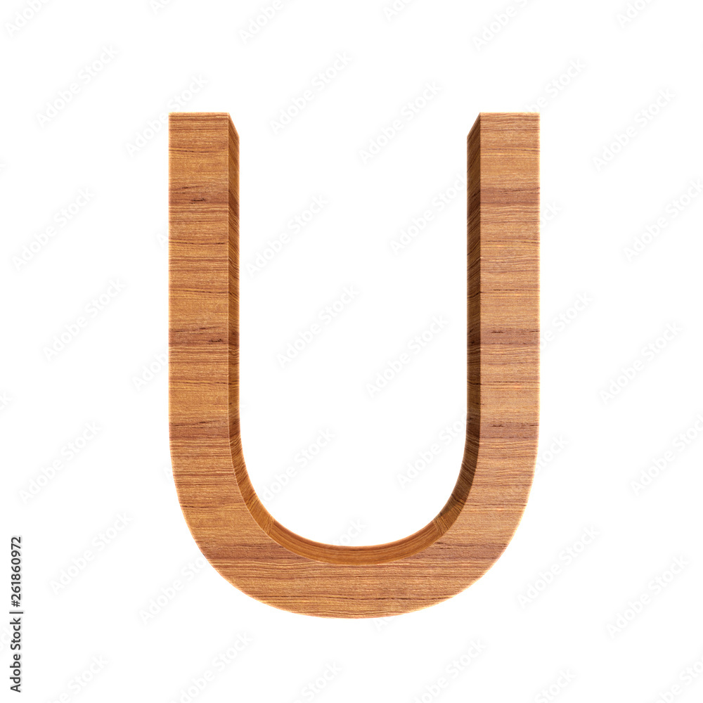 Capital wooden letter U iIsolated on white background, font for your design, 3D illustration Capital wooden letter U iIsolated on white background, font for your design, 3D illustration