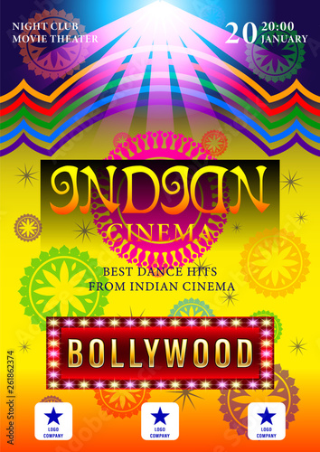Indian Cinema Bollywood  poster for night party background design