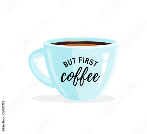 Porcelain cup of coffee or black tea, vector