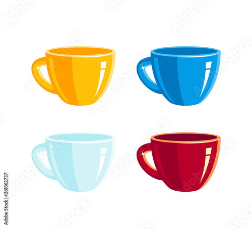 Set of empty colored cups, vector icons