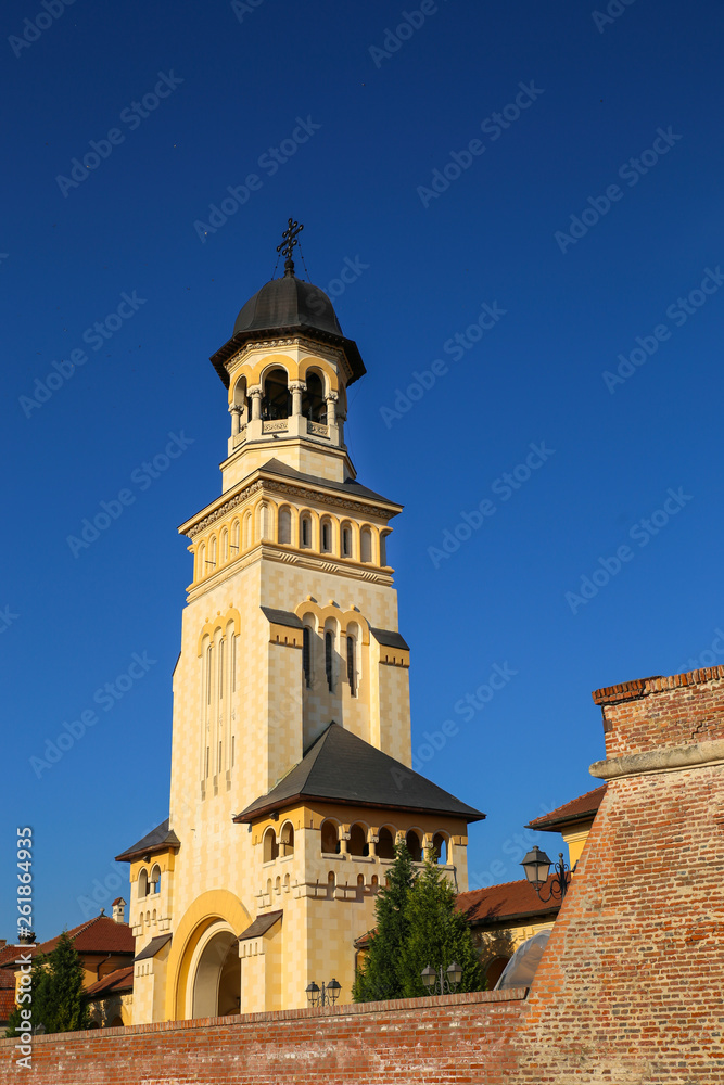 Bell tower of The Coronation Cathedral in Alba Iulia, Romania