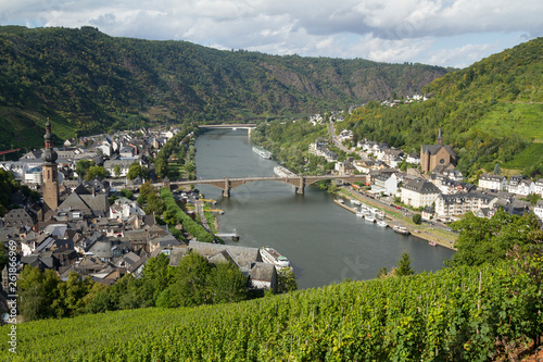 Cochem, Germany - Aug 20, 2016: Cityscape of Cochem high view from the Castle with Mosel river.