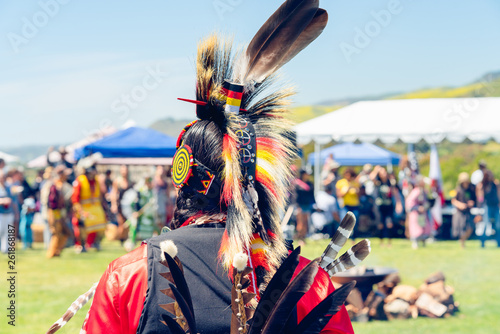 Male Pow Wow dancer in colorful outfits, Pow Wow, Malibu, California