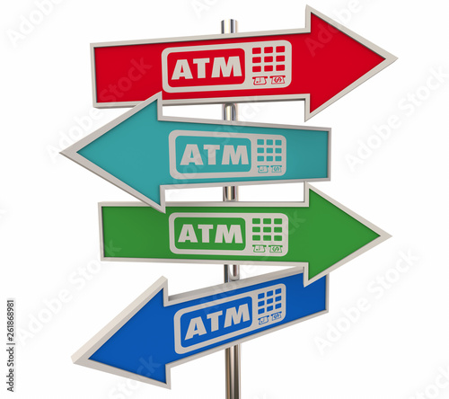ATM Automated Teller Machine Bank Withdraw Arrow Signs 3d Illustration © iQoncept