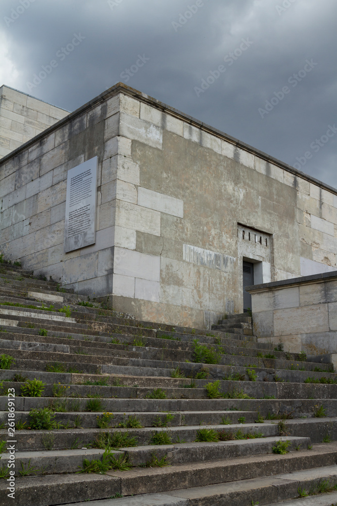 Nuremberg, Germany - Aug 22, 2016:  Ruins of the Zeppelin Field, where from 1933 former Nazi National Socialists used the area for their Party Rallies in Nuremberg.