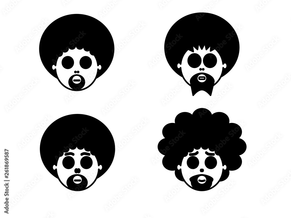 Four funk boys head illustration black and white isolated on the white background Four funk boys head illustration black and white isolated on the white background