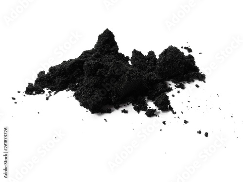 Pile black sand isolated on white background. Sand dune with clipping path. Sand dunes isolated on white background. Sand beach texture.
