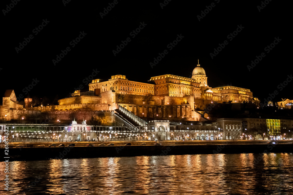 View of the Buda Castle Royal Palace from the Danube river  in Budapest, Hungary, Europe