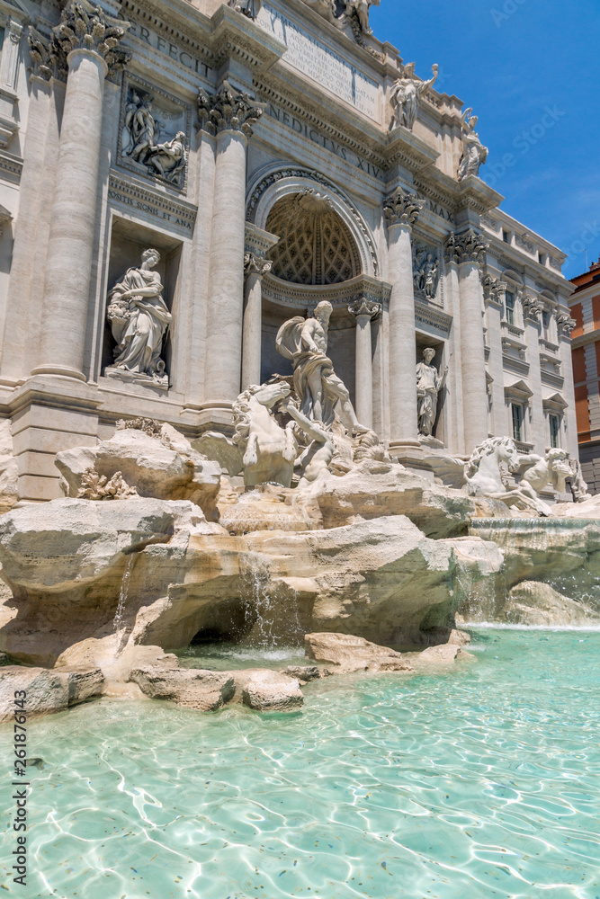 Amazing view of Trevi Fountain (Fontana di Trevi) in city of Rome, Italy