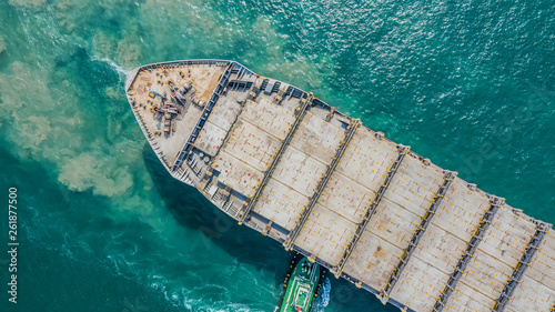 Bild auf Leinwand Aerial view empty upper deck of container ship.