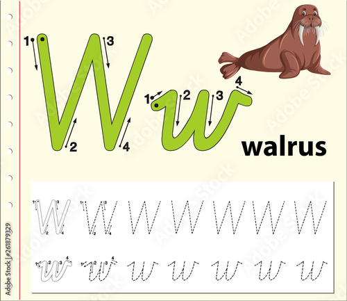 Letter W tracing alphabet worksheets