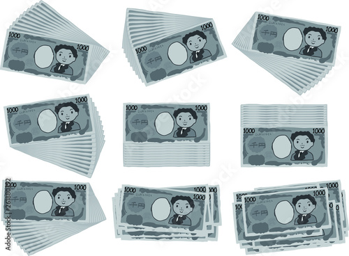 Monochrome Bunch of Cute hand-painted Japanese 1000 yen note set