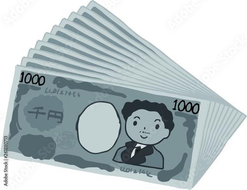 Monochrome Bunch of Cute hand-painted Japanese 1000 yen note 