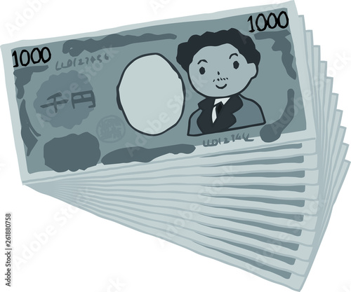 Monochrome Bunch of Cute hand-painted Japanese 1000 yen note 