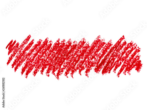 Red crayon scribble texture. Abstract crayon on white background. Wax pastel spot. It is a hand drawn, red abstract crayon background.