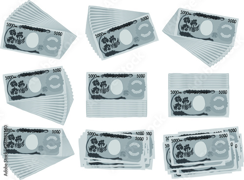 Monochrome Backside Bunch of Cute hand-painted Japanese 5000 yen note set