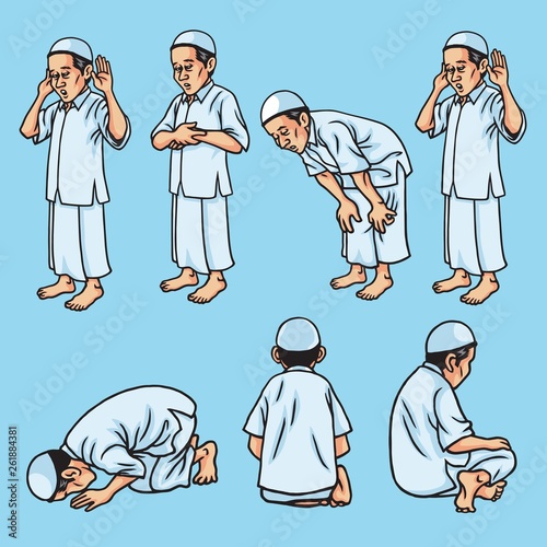 Salah, Sholat, Shalat, Muslim Pray Set Movement Icon Illustration Vector