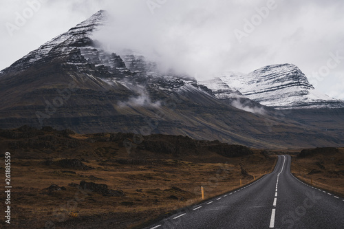 Scenery of road and mountains beautiful landscape in Iceland, Europe