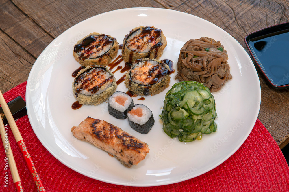 Dish with varied Japanese foods