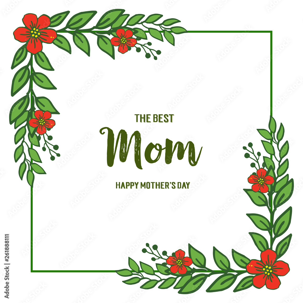 Vector illustration elegant red flower frame for card love mom Vector illustration elegant red flower frame for card love mom