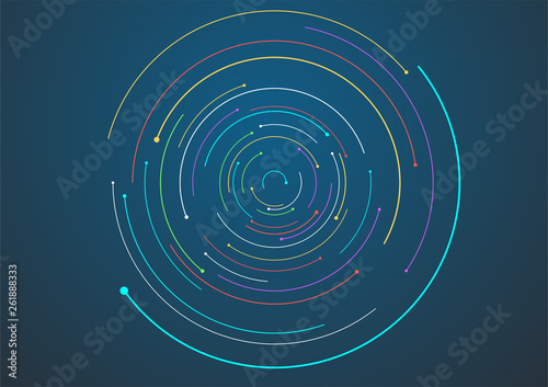 Circular geometric vector background, abstract swirl trails, star trails graphics	