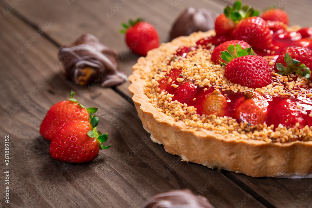 Delicious strawberry cake on the table Delicious strawberry cake on the table