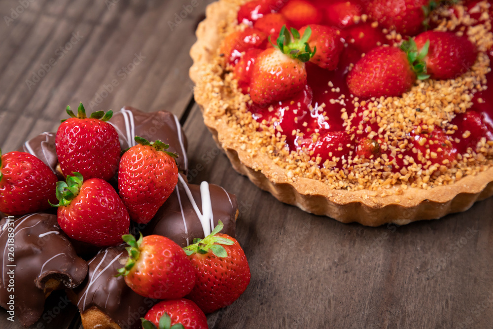 Delicious strawberry cake on the table Delicious strawberry cake on the table