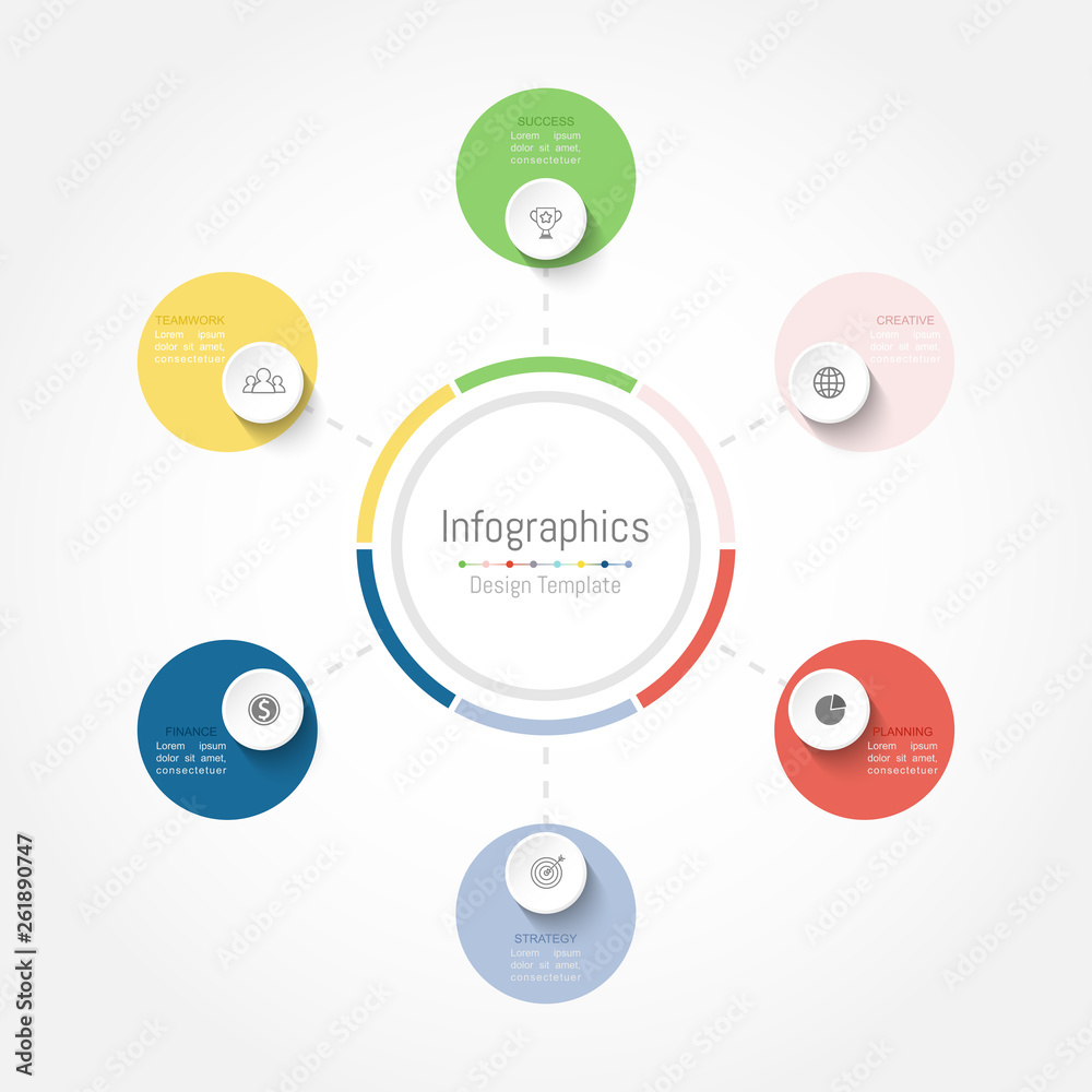Infographic design elements for your business data with 6 options, parts, steps, timelines or processes. Vector Illustration.