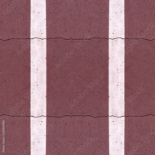seamless white road marking line on brown bicycle lane. background, city life.