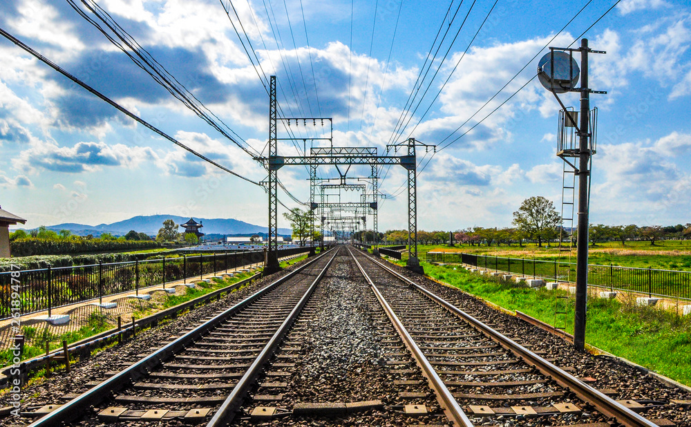 Train tracks on a fine day in Nara, Japan