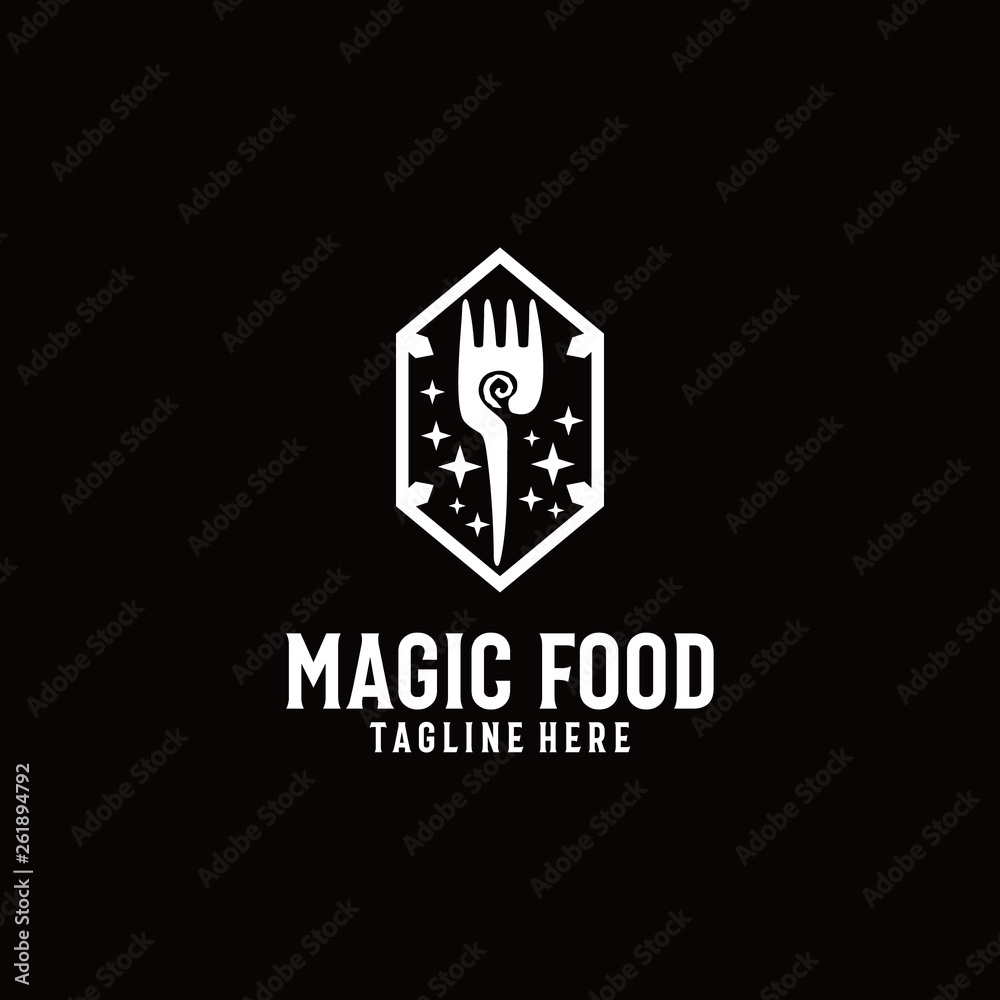 magic food with fork logo template