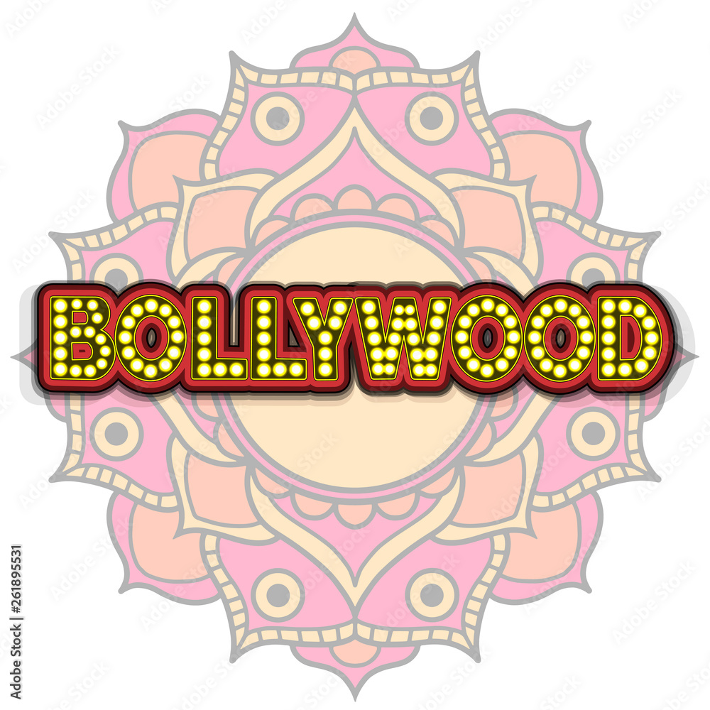 Naklejka premium Bollywood traditional indian cinema lettering vector illustration.