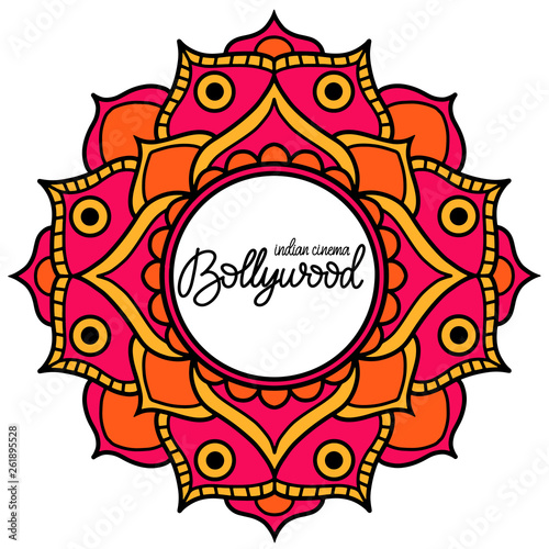 Bollywood traditional indian cinema lettering vector illustration.